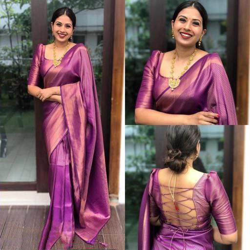 In a purple color saree and sleeveless blouse design | Indian bridesmaid  dresses, Indian beauty saree, Designer saree blouse patterns