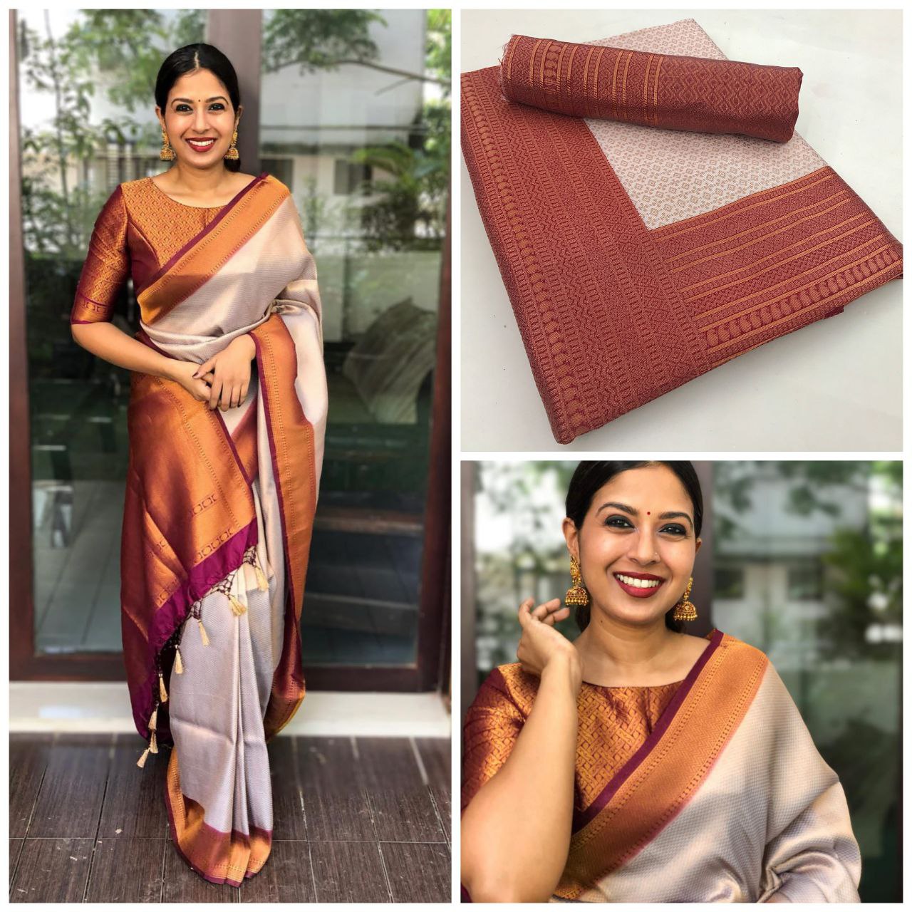 Pure Silk Kanjivarm saree with Copper Border for women