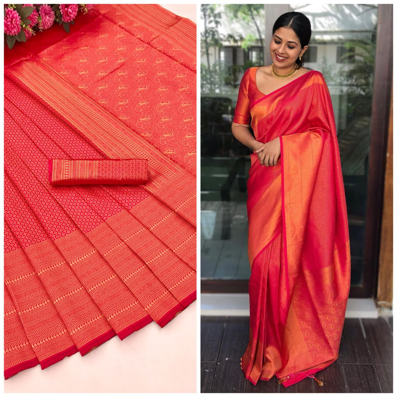 Dual Tone Silk saree in Yellow and Red shade - Monastoor- Indian ethnical  dress collections with more than 1500+ fashionable indian traditional  dresses and ethnical jewelleries.