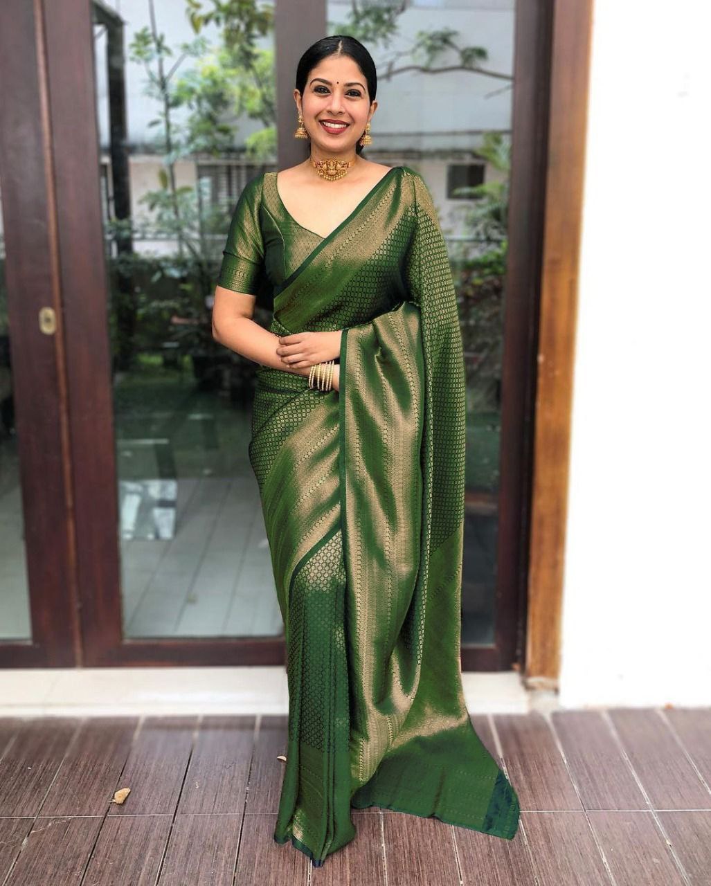 new Pure Silk Kanjivarm Green Kanchipuram saree for women
