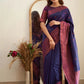 Pure Silk blue Kanjivarm saree with copper zari border for women