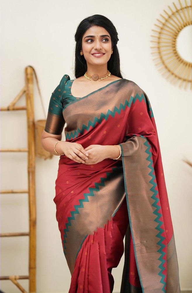 Pure Silk Red Kanjivarm sari for women