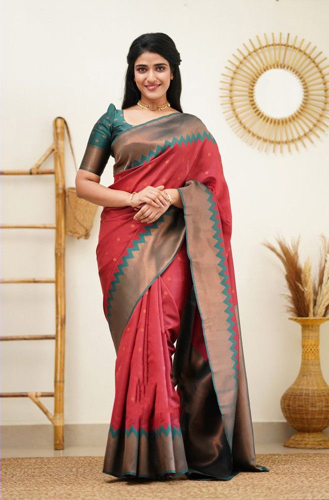 Pure Silk Red Kanjivarm saree for women