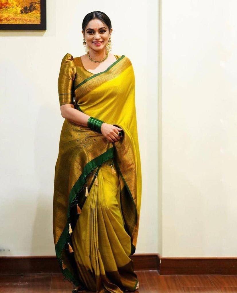 Soft-Silk Spring-Green Saree With Green Pallu