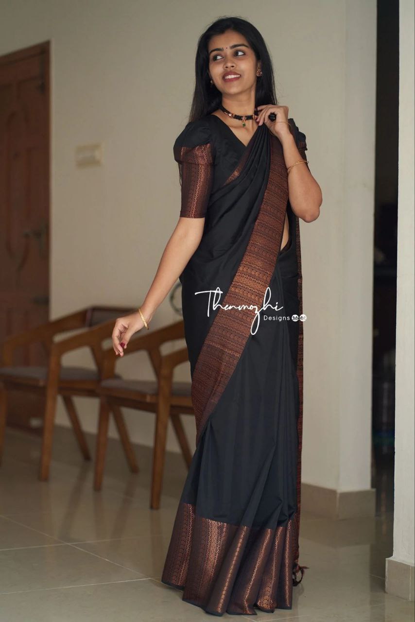 Pure Black Saree for women rooprekha