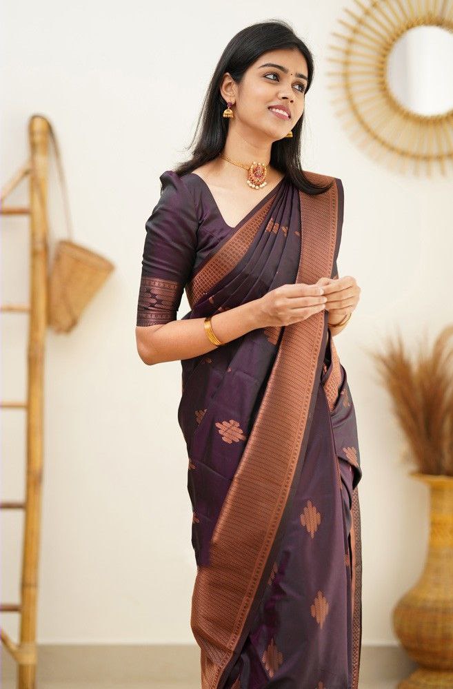 Pure Silk Vine color saree for women 