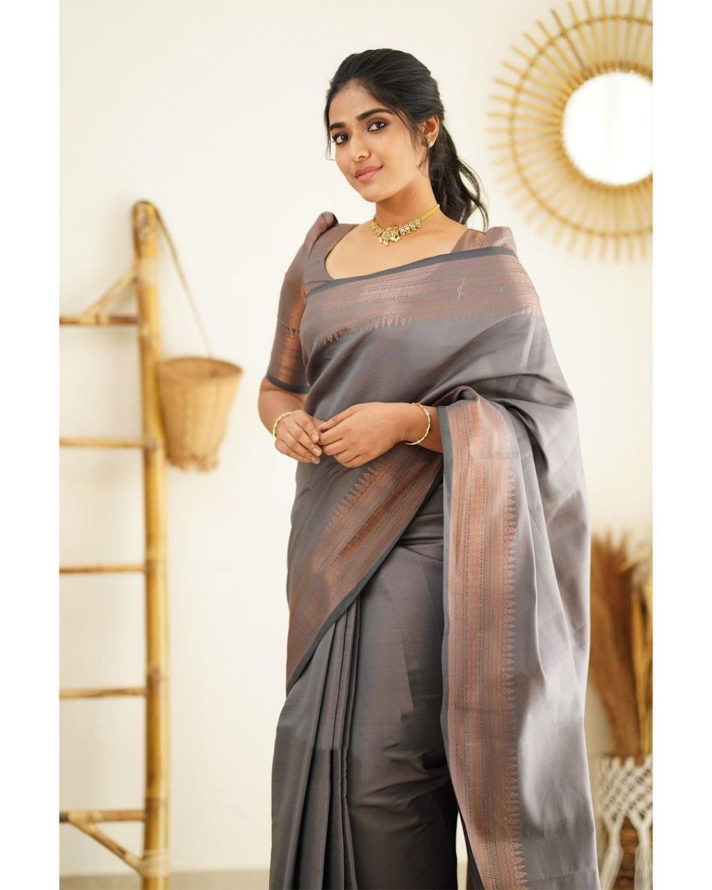 grey kanchivarm silk saree for wedding