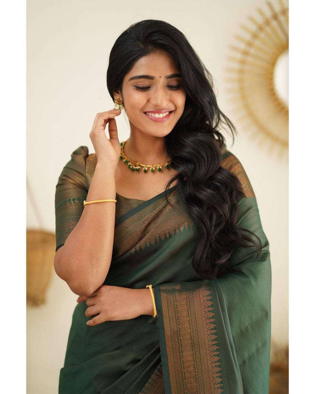 Pure Silk Kanjivarm Green saree for partywear