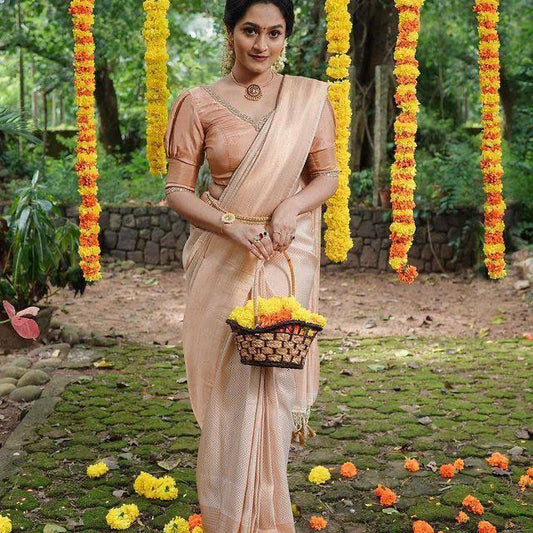 Pure Silk Kanjivarm Cream color saree with Kanchipuram blouse