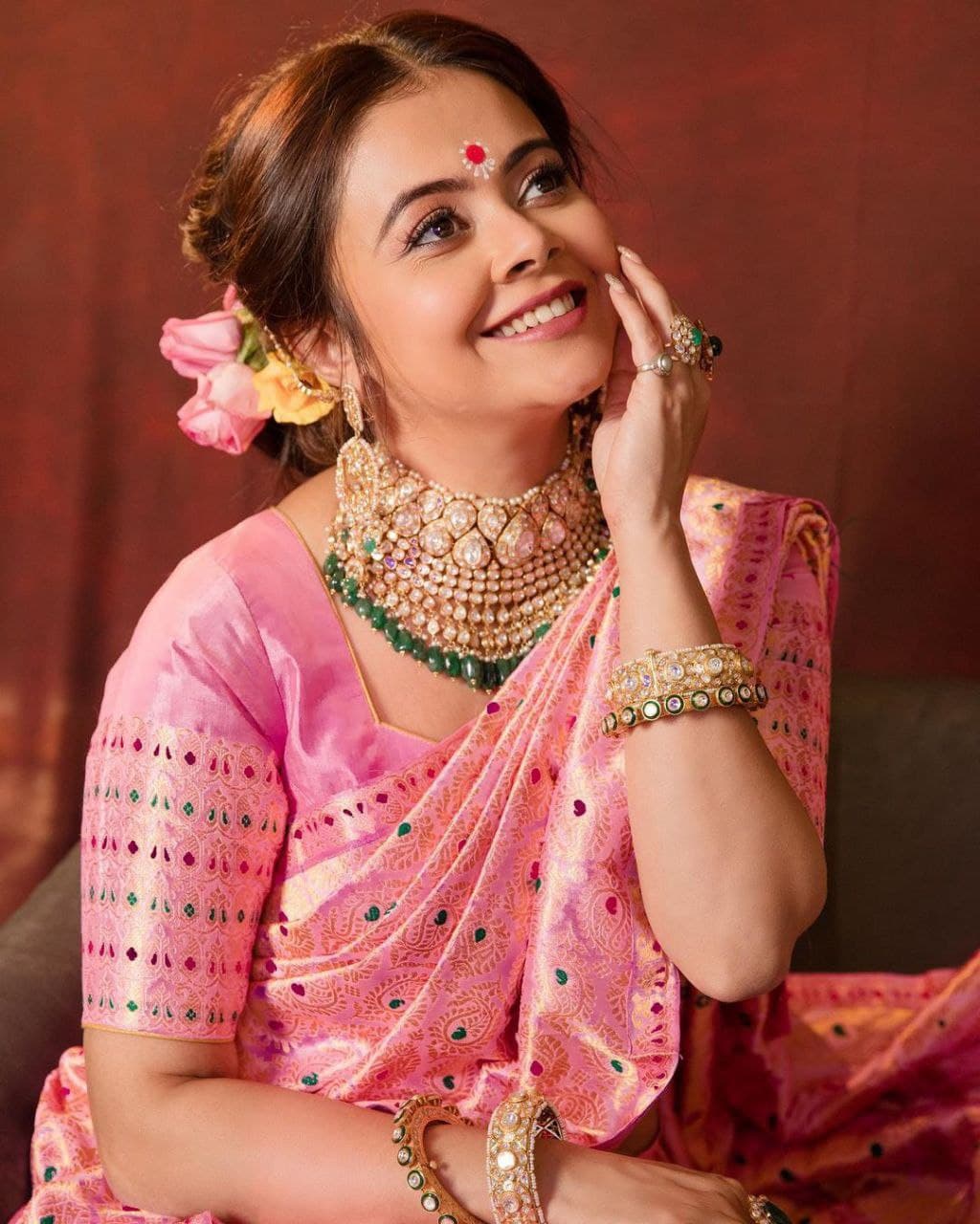 Pink Bollywood Pure Silk Kanjivaram saree for wedding and party wear