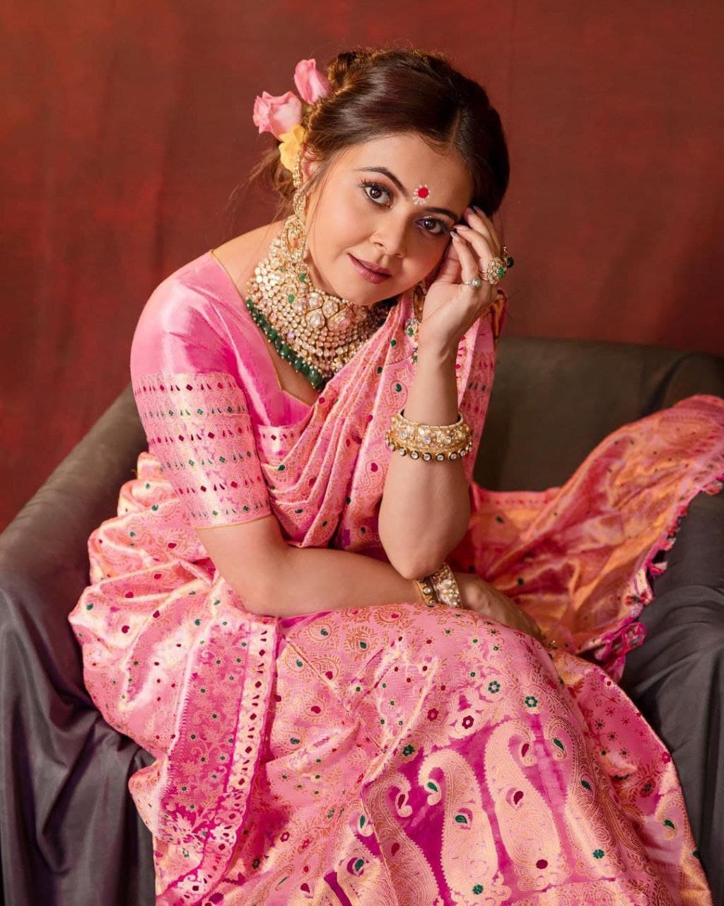 Pink Bollywood Pure Silk Kanjivaram saree for wedding and party wear