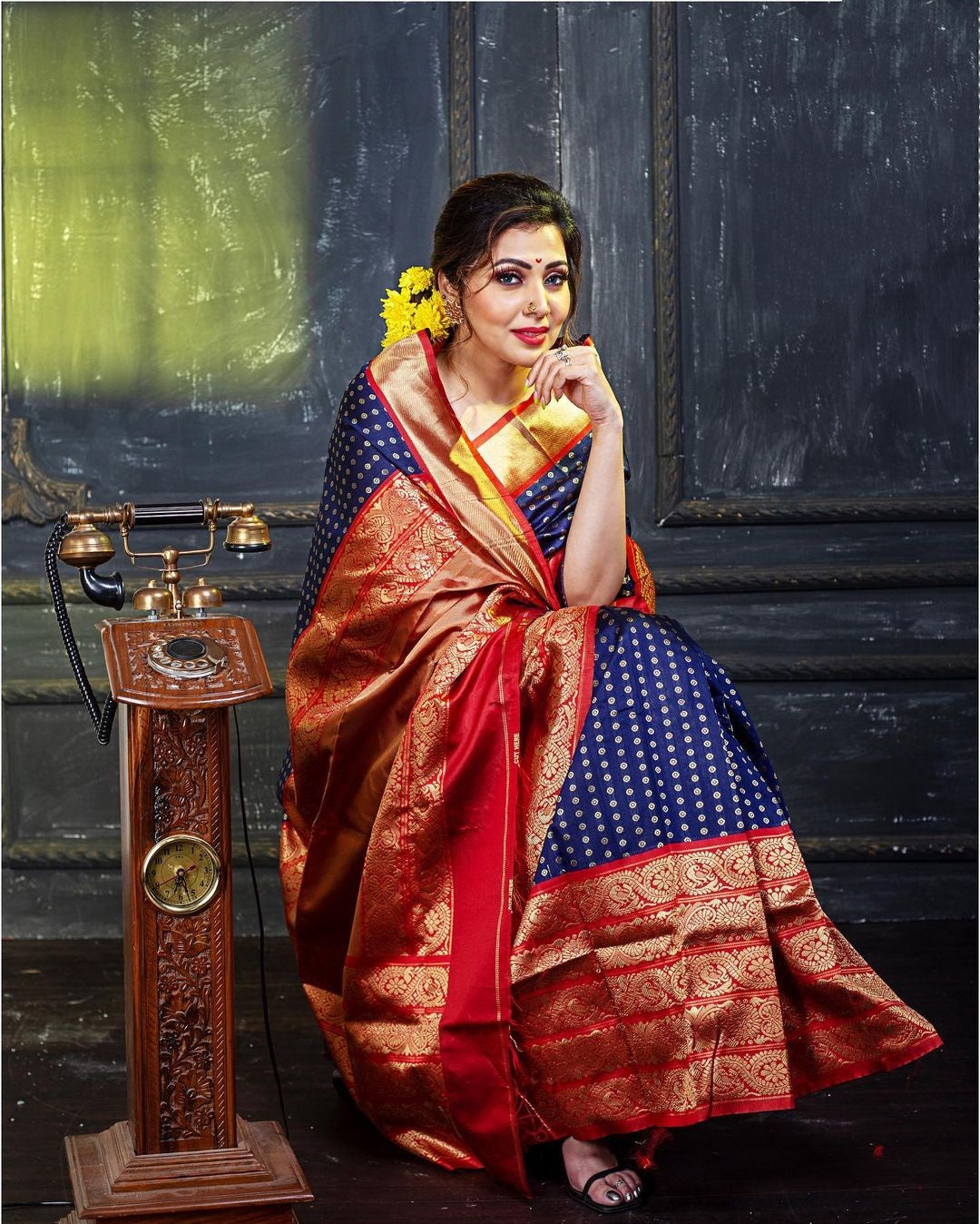 Bollywood Design Blue and Red Saree For Women