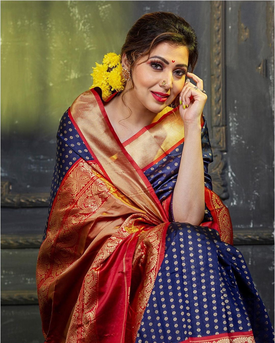 Bollywood Design Blue and Red Saree For Women